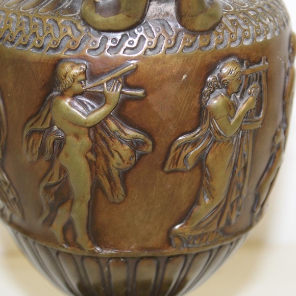 Vase Carved Metal Vintage Figural Procession - Picture 7 of 15